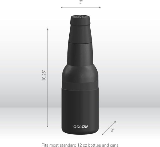 Frosty Beer Holder 2 Go Vacuum Insulated Double Walled Stainless Steel Beer Can and Bottle Cooler with Beer Opener Eco Friendly and Bpa Free (Black)