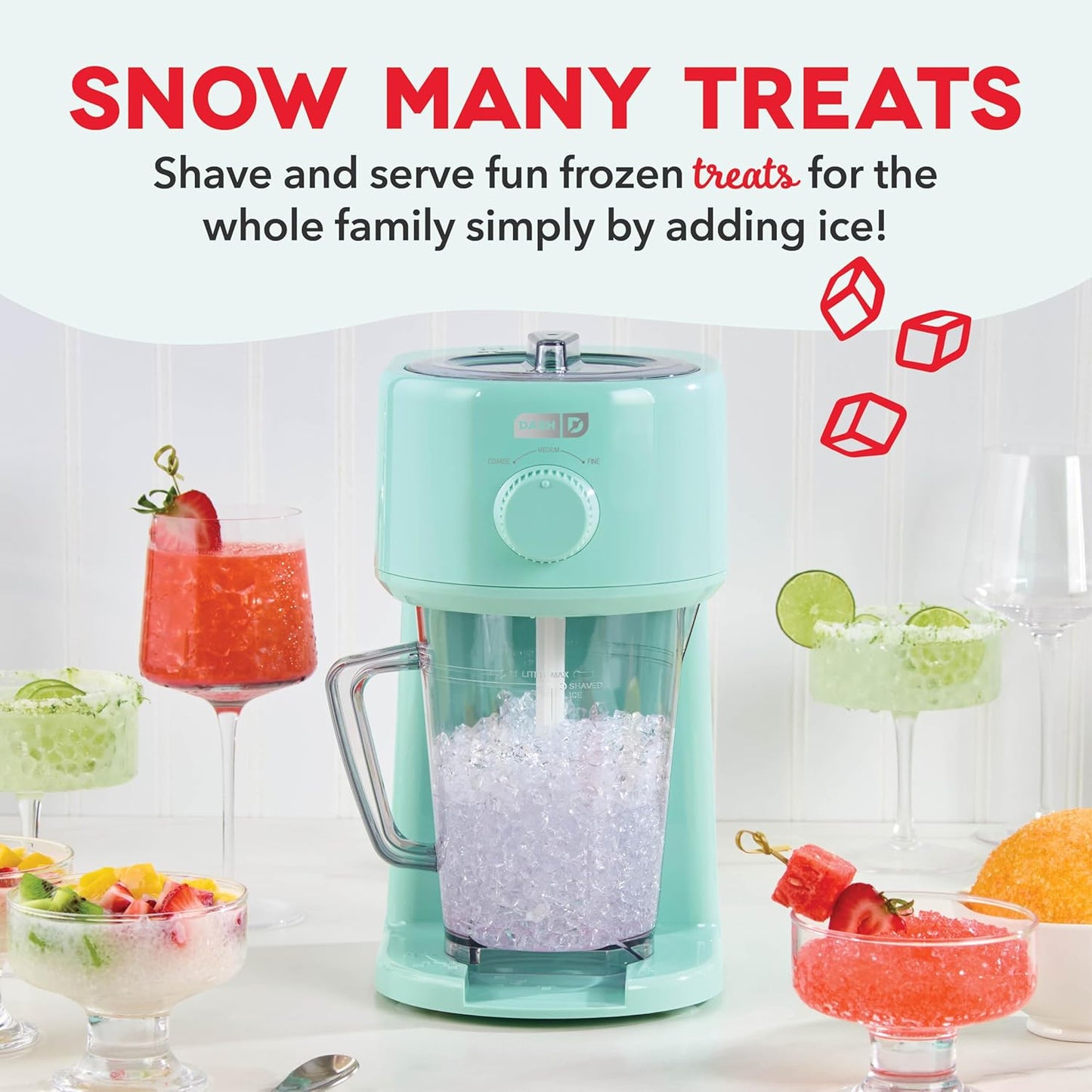 Deluxe Shaved Ice & Slushy Maker with Serving Pitcher, 1L, Multi-Purpose Ice Shaver Machine for Homemade Shaved Ice, Snow Cones, Slushies, Cocktails & More - Aqua