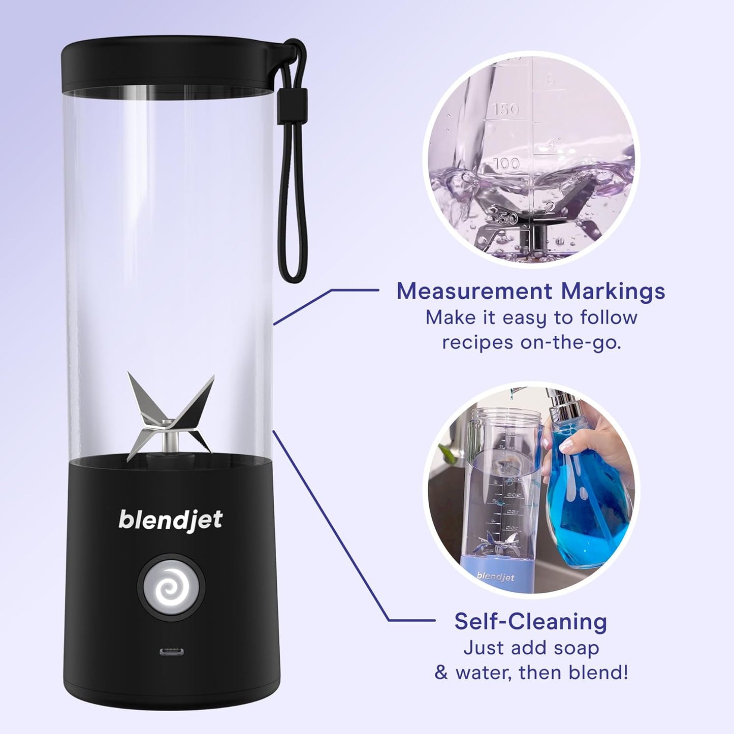 Portable Blender for Smoothies & Shakes - 16Oz  2 Cordless Personal & Small Blender, USB-C Rechargeable & Self Cleaning - Quiet Mini Travel Blender with Stainless Steel Blade (Black)