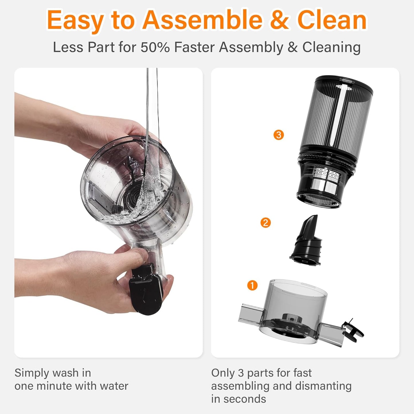 Cold Press Juicer, Masticating Juicer with Large Feed Chute Fit Whole Fruits & Vegetables,Stainless Steel Slow Masticating Juicer Easy to Clean, 99.6% Juice Purity, Metallic Silve