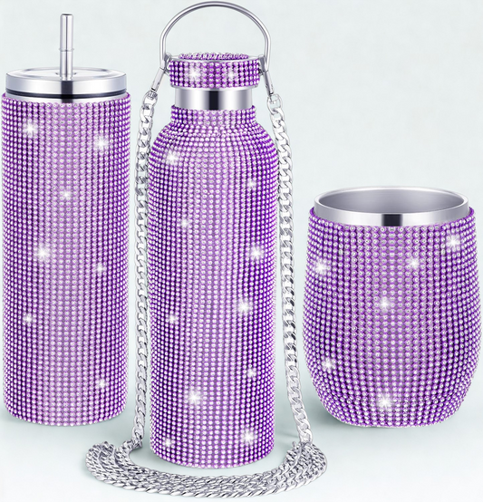 3-Pc Bling Rhinestone Tumblers – Stainless Steel