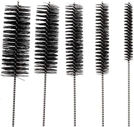 10" Long Professional Tube Cleaning Brush Set, Large Sizes Black, 5 Pc. Kit, Heavy Duty Deep Cleaning Brushes with Flexible Handles for Bottles, Straws, Pipes, Keyboards, Glass, Guns, and Detailing