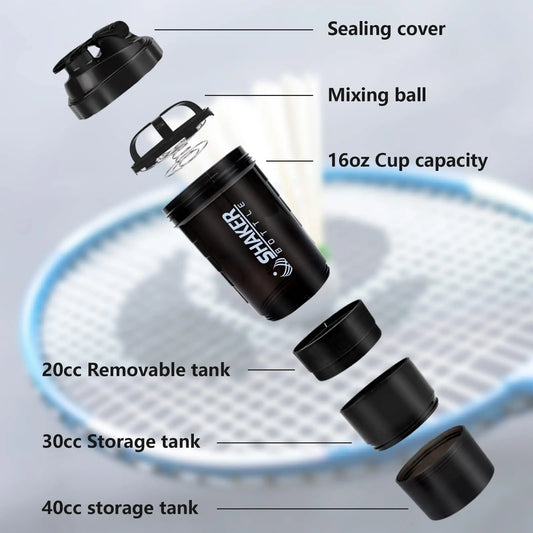 Protein Shaker Bottle Leak Proof Bottle for Protein Mixes 3 Layer Twist off Shaker Cup Sports Shaker Bottle for Protein Powder