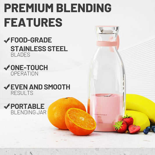 Portable Blender for Shakes and Smoothies with 11.83 Oz Travel Cup and Lid,Durable Stainless Steel Blades for Juice Blending Performance, Pink
