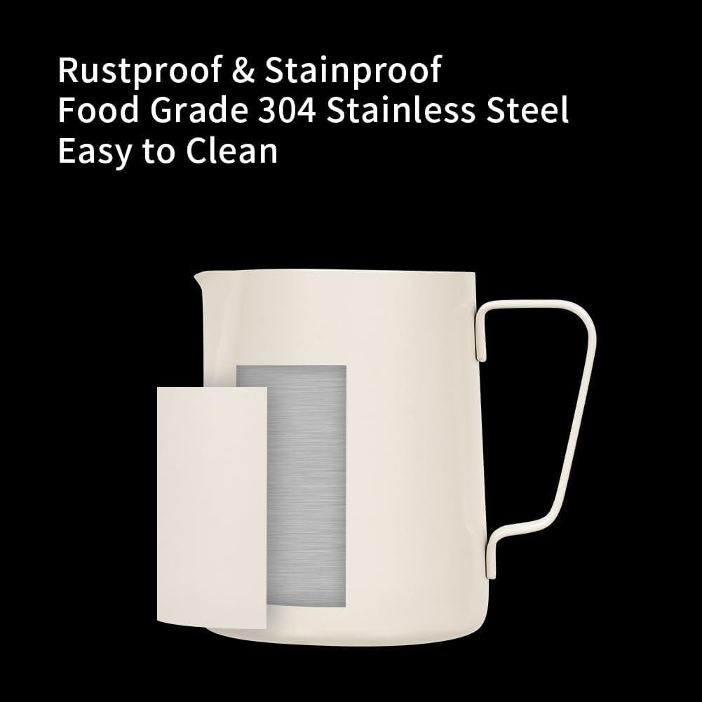 Stainless Steel Milk Frothing Pitcher 12Oz/350Ml - Espresso Steaming Pitcher for Cappuccino, Latte Art, Coffee Machine Accessories Milk Jug Coffee Frother Cup, Creamy White