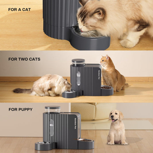 Automatic Gravity Cat Food Feeder and Water Dispenser Stainless Steel Two-In-One Set Large Capacity Dispenser for Pets Dogs, Puppies, Kittens, Rabbits