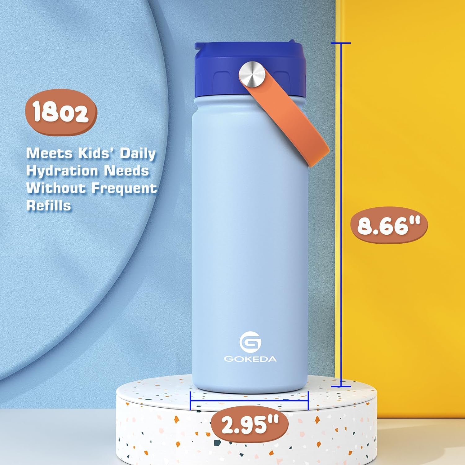 18Oz Kids Water Bottle, 2 Pack Insulated Bottles with Stickers, 18/8 Stainless Steel Vacuum Leak Proof Straw Cup for School, Gifts for Boys(Light Blue, Dark Blue)
