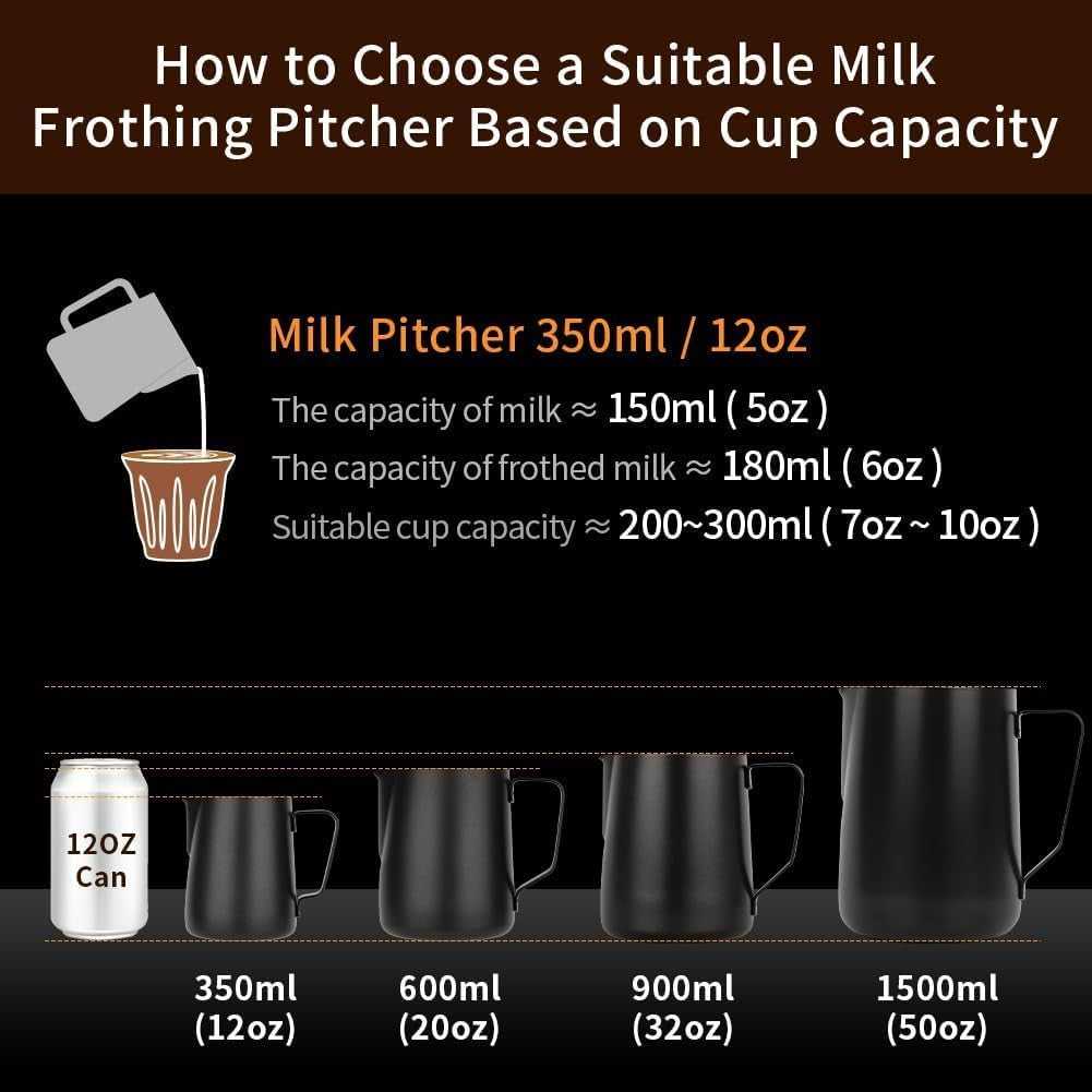 Stainless Steel Milk Frothing Pitcher 12Oz/350Ml - Espresso Steaming Pitcher for Cappuccino, Latte Art, Coffee Machine Accessories Milk Jug Coffee Frother Cup, Creamy White