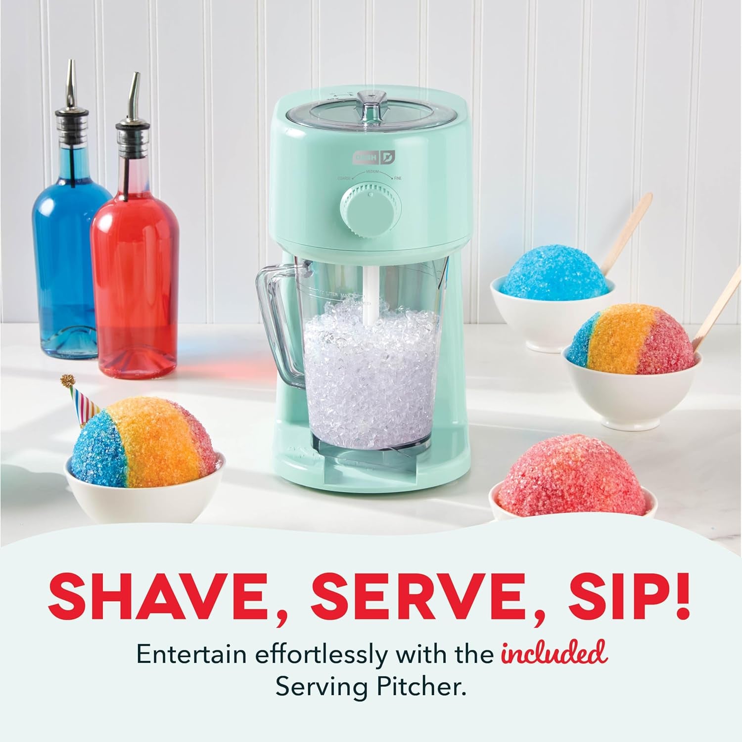 Deluxe Shaved Ice & Slushy Maker with Serving Pitcher, 1L, Multi-Purpose Ice Shaver Machine for Homemade Shaved Ice, Snow Cones, Slushies, Cocktails & More - Aqua