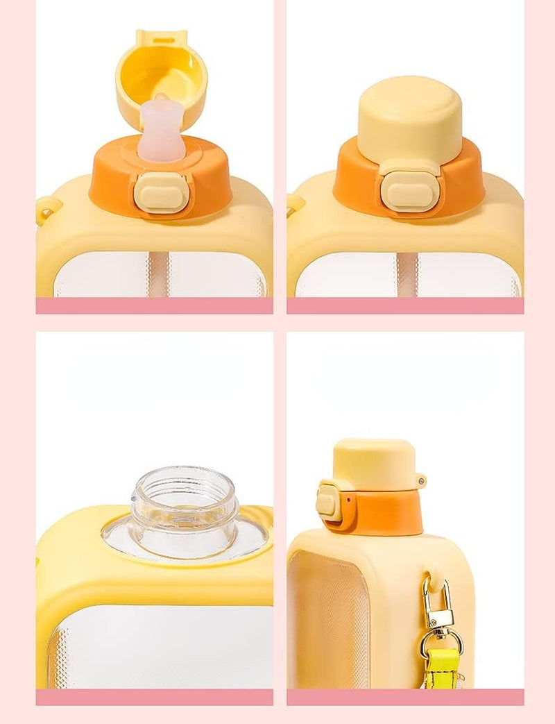 24 Oz Square Transparent Water Bottle, Cute Portable Travel Canteen with Adjustable Strap 700Ml (Orange)