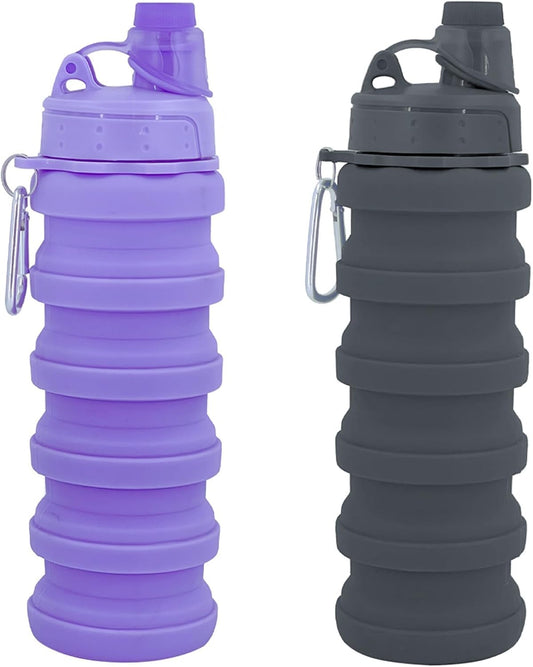Collapsible Water Bottles Travel Water Bottle Sports Portable Sport Water Bottle Reusable Water Bottles Comes with Mountaineering Buckle 500Ml Silicone Water-Proof Camping Water Bottle