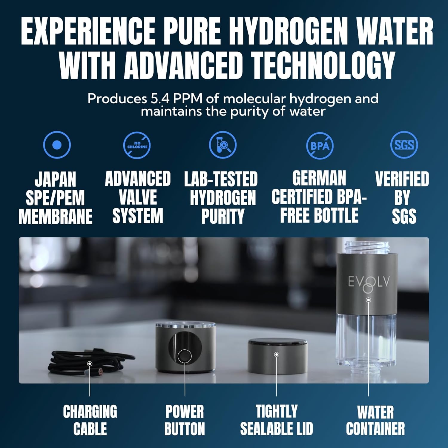 Hydrogen Water Bottle Generator – SPE & PEM Water Ionizer 5.4PPM, Highest H2 Concentration – Portable 8Oz Hydrogenated Water Bottle – Leak-Proof Hydrogen Water Machine, Easy to Use – Carbon