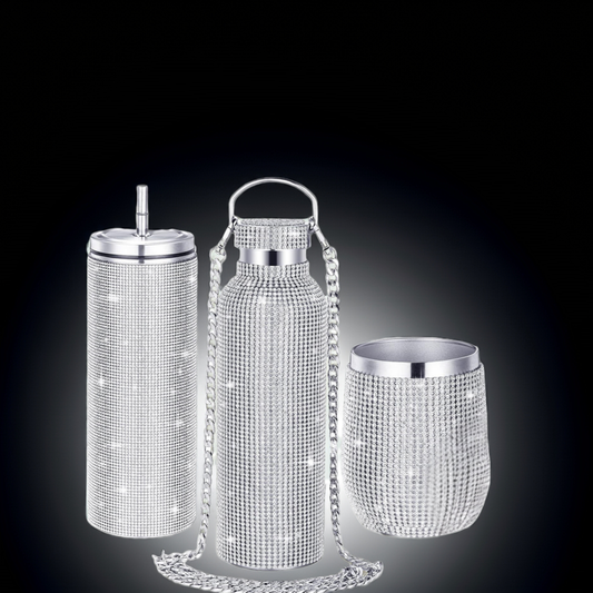 3-Pc Diamond Rhinestone Water Bottles – Stainless Steel